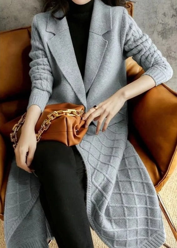 Women's cardigan coat with cable-knit sleeves