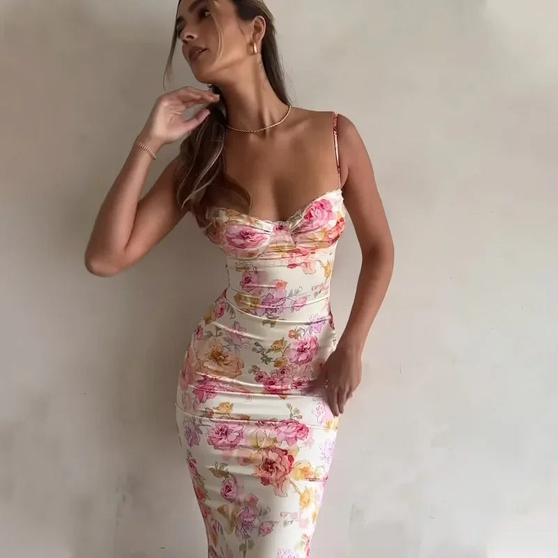 Elegant Floral Maxi Dress with Lace Trim