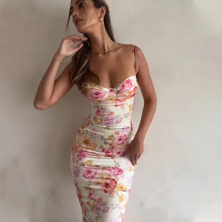 Elegant Floral Maxi Dress with Lace Trim