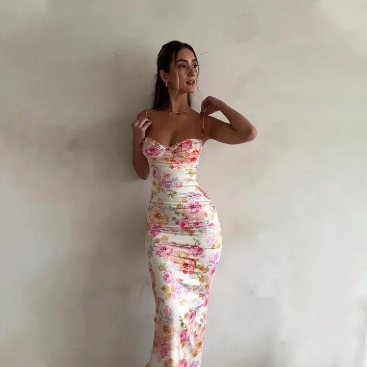 Elegant Floral Maxi Dress with Lace Trim