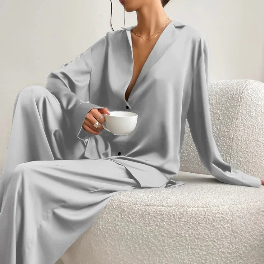 Satin Lounge Set with Blouse and Pants