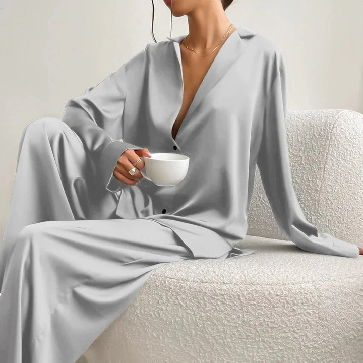 Satin Lounge Set with Blouse and Pants