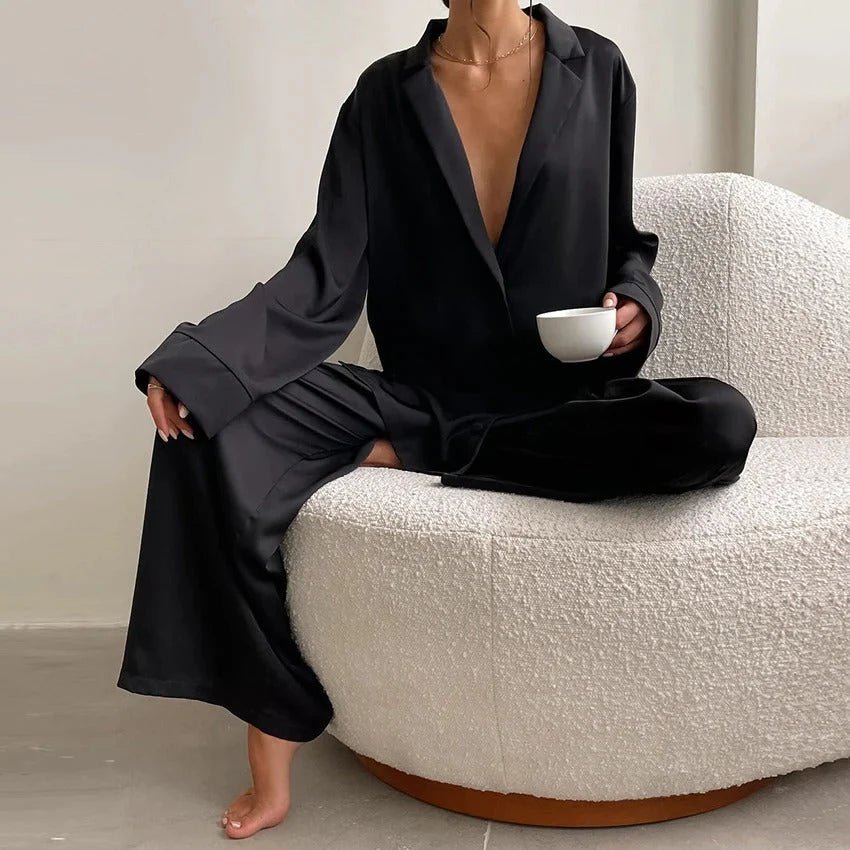 Satin Lounge Set with Blouse and Pants