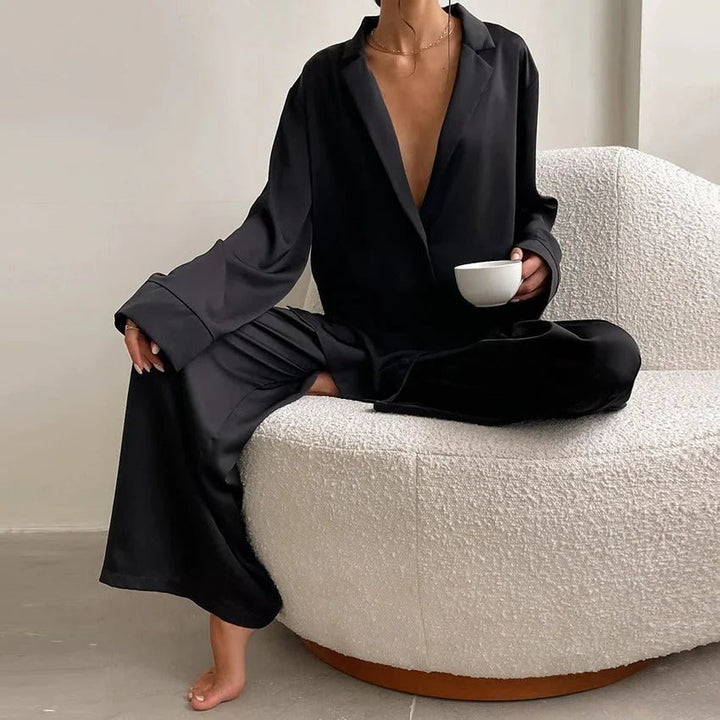 Satin Lounge Set with Blouse and Pants
