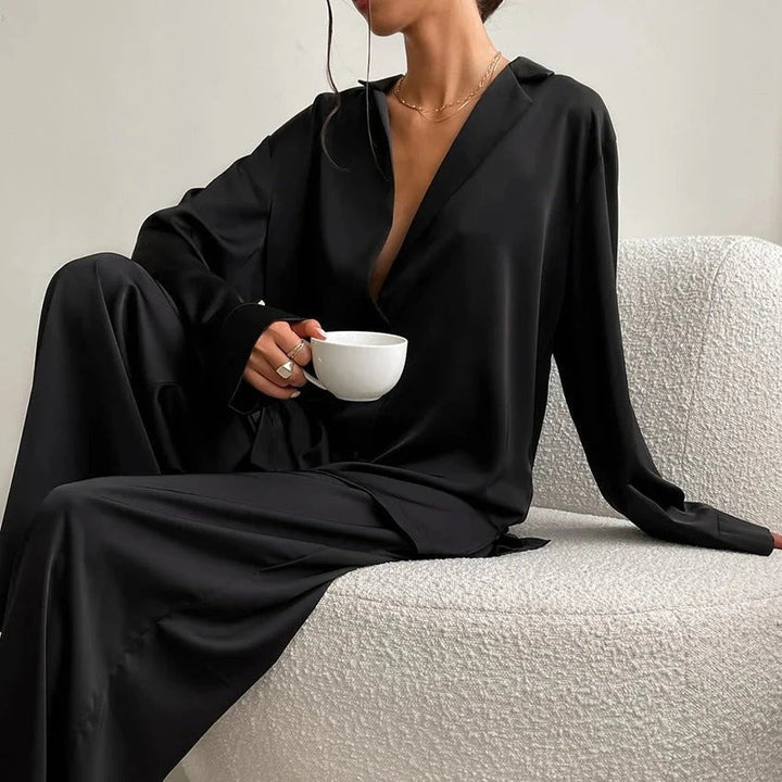 Satin Lounge Set with Blouse and Pants