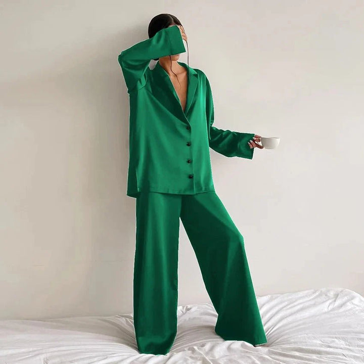 Satin Lounge Set with Blouse and Pants