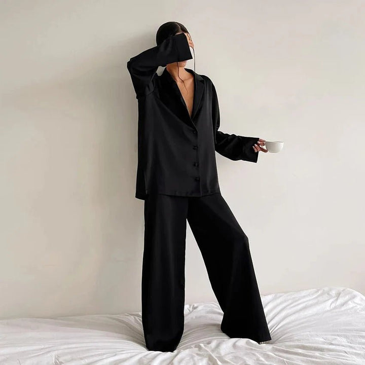 Satin Lounge Set with Blouse and Pants