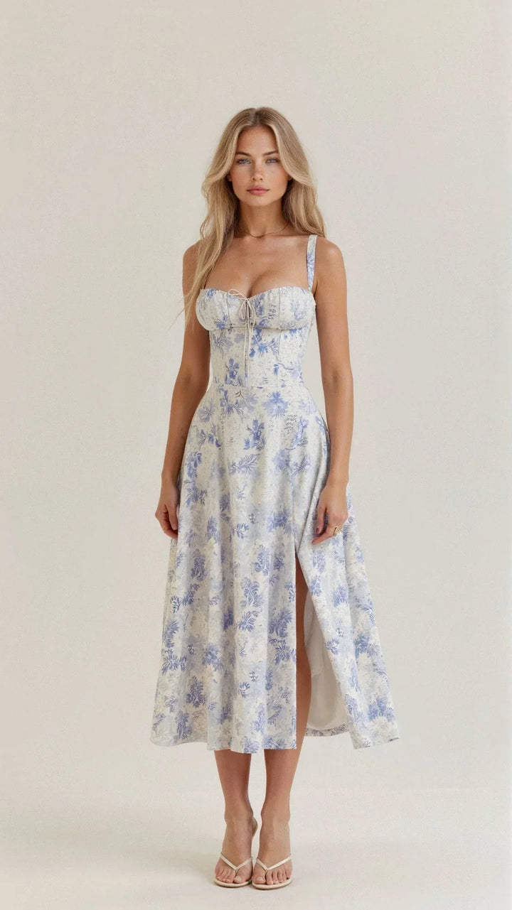Elegant Floral Bustier Waist Shaper Dress