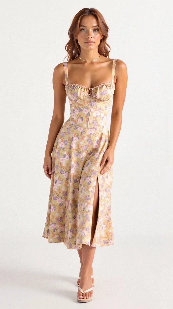 Elegant Floral Bustier Waist Shaper Dress