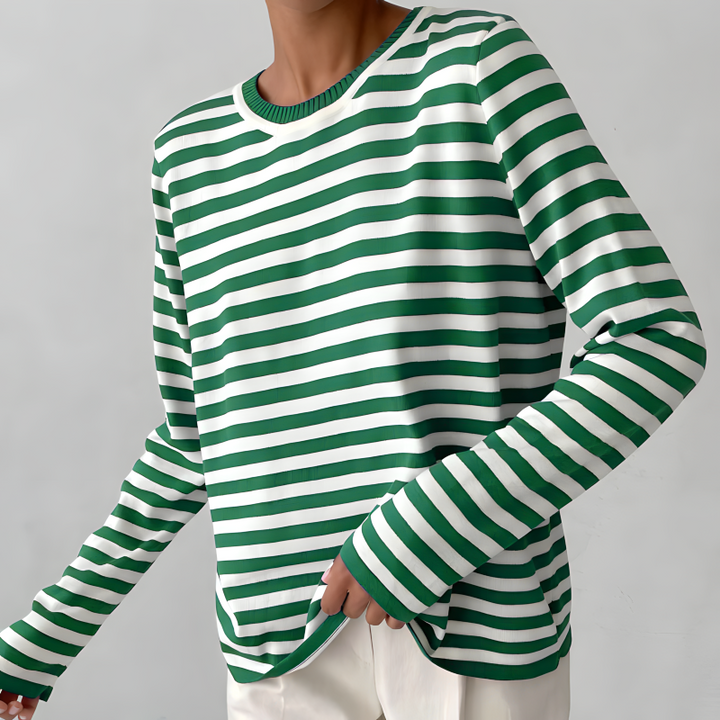 Women's striped crewneck long-sleeve top