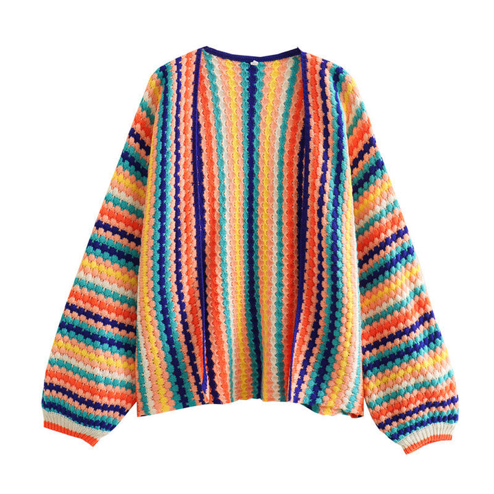 Vibrant rainbow knit sweater for women