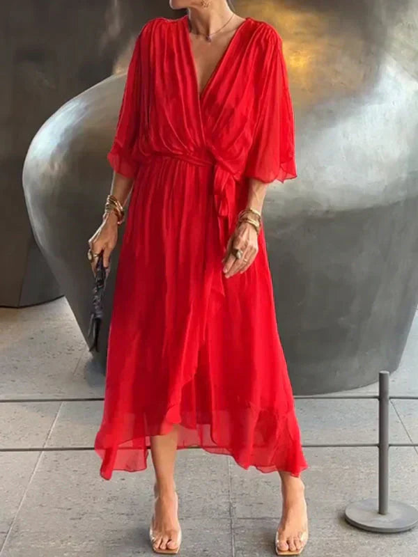 Elegant Silk V-Neck Dress for Women