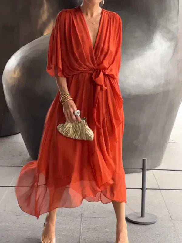 Elegant Silk V-Neck Dress for Women