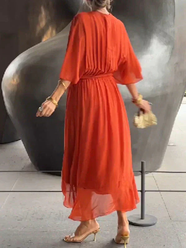 Elegant Silk V-Neck Dress for Women