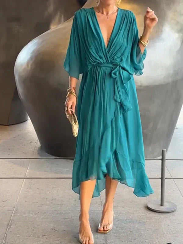 Elegant Silk V-Neck Dress for Women