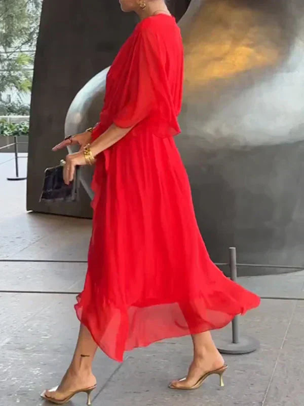 Elegant Silk V-Neck Dress for Women