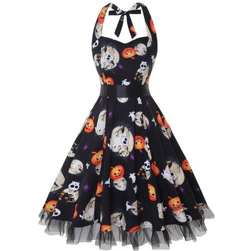 Vintage Halloween Midi Dress with Halter