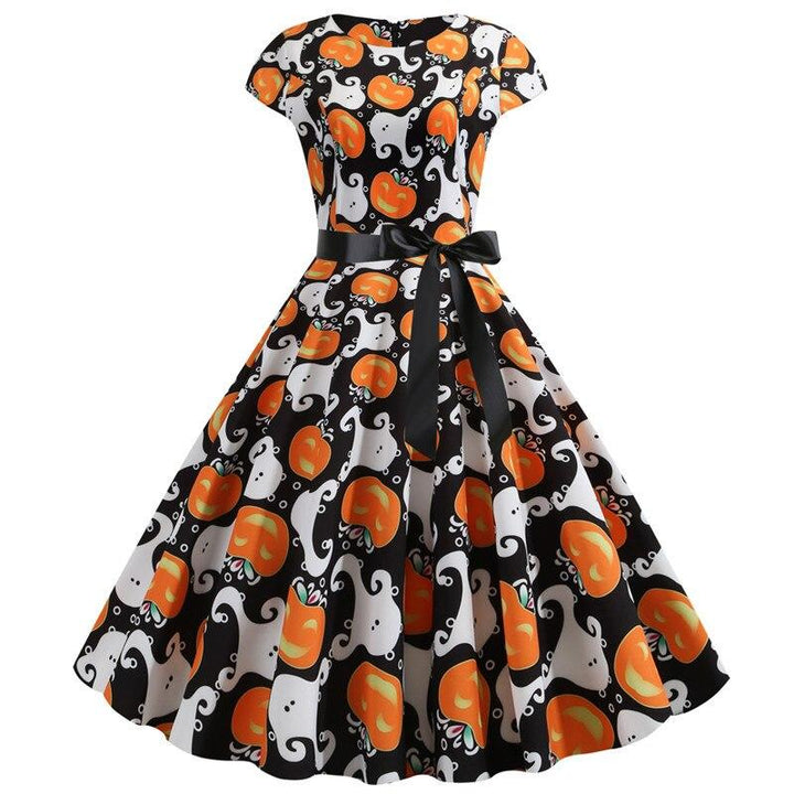 Pumpkin Print Halloween Midi Costume Dress