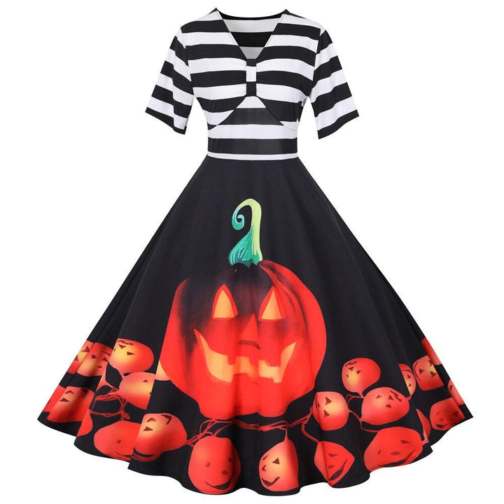 Halloween Midi Dress with Pumpkin Print