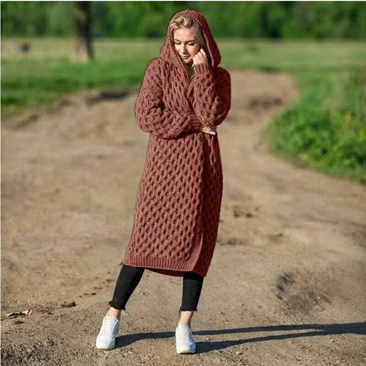 Women's hooded cable-knit cardigan