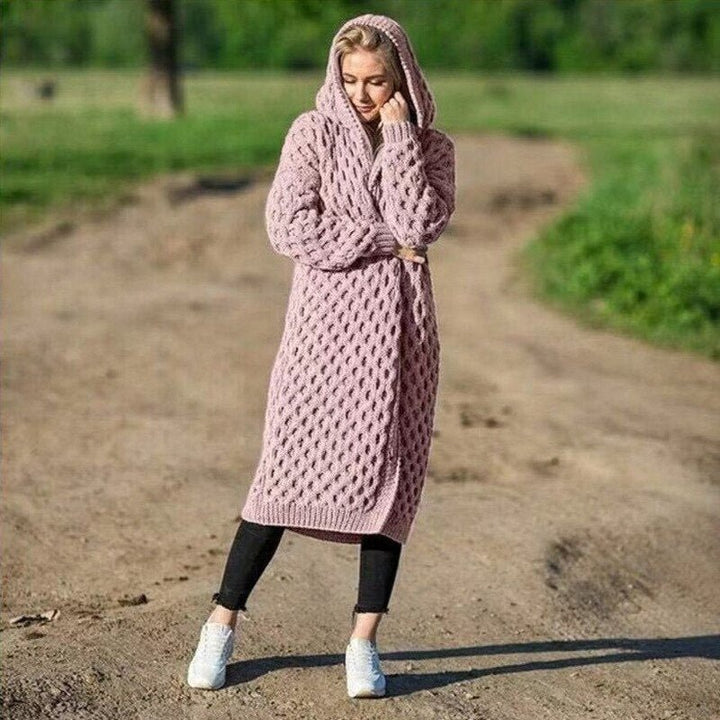 Women's hooded cable-knit cardigan