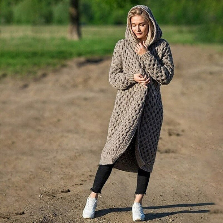 Women's hooded cable-knit cardigan
