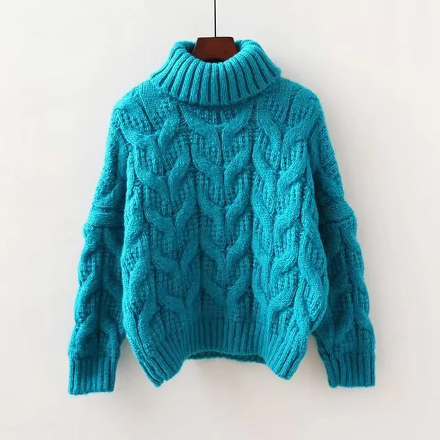Warm and comfortable sweater with cable knit details for women