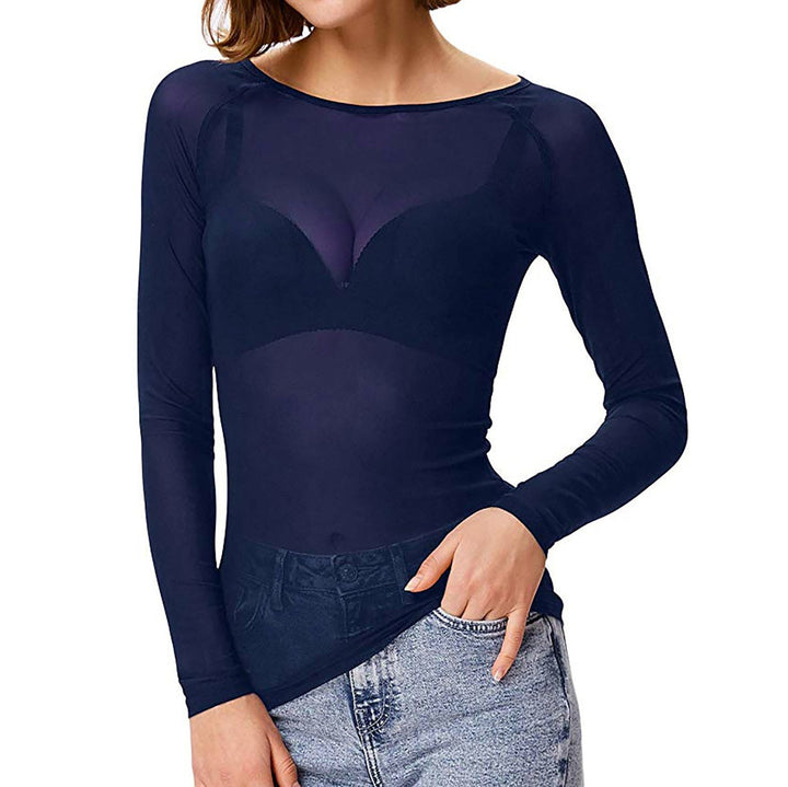Shiny Mesh Long Sleeve Fashion Shirt