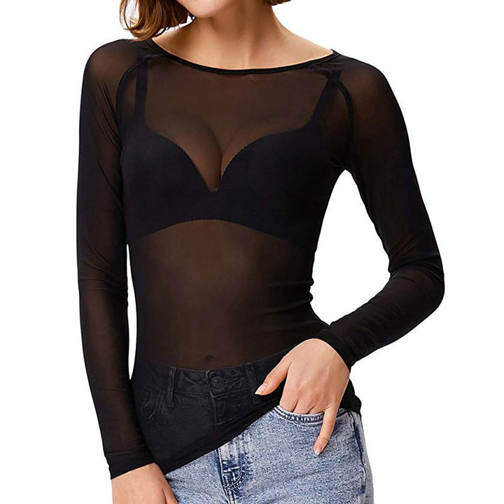 Shiny Mesh Long Sleeve Fashion Shirt