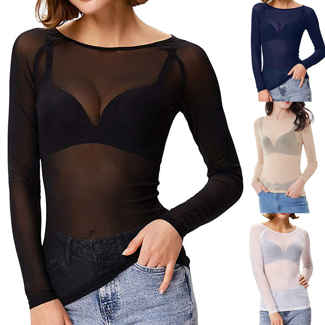 Shiny Mesh Long Sleeve Fashion Shirt