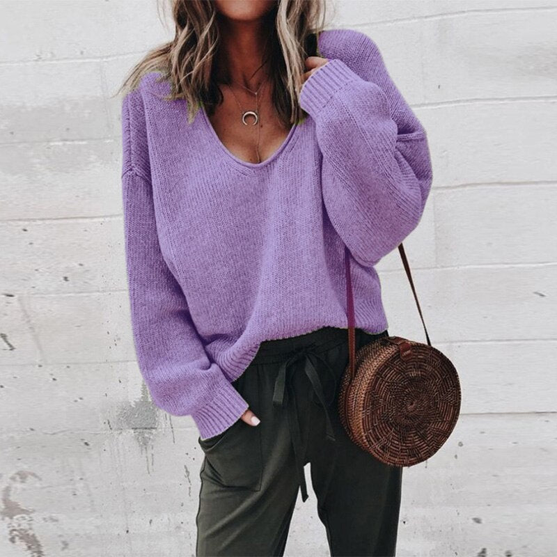 Women's cozy knit V-neck sweater
