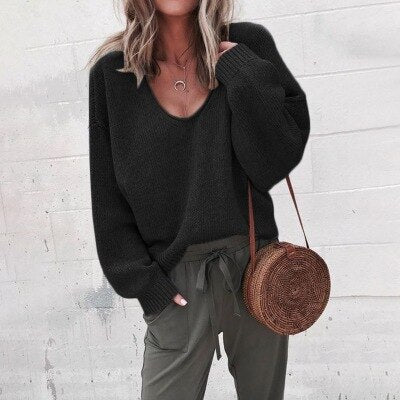 Women's cozy knit V-neck sweater