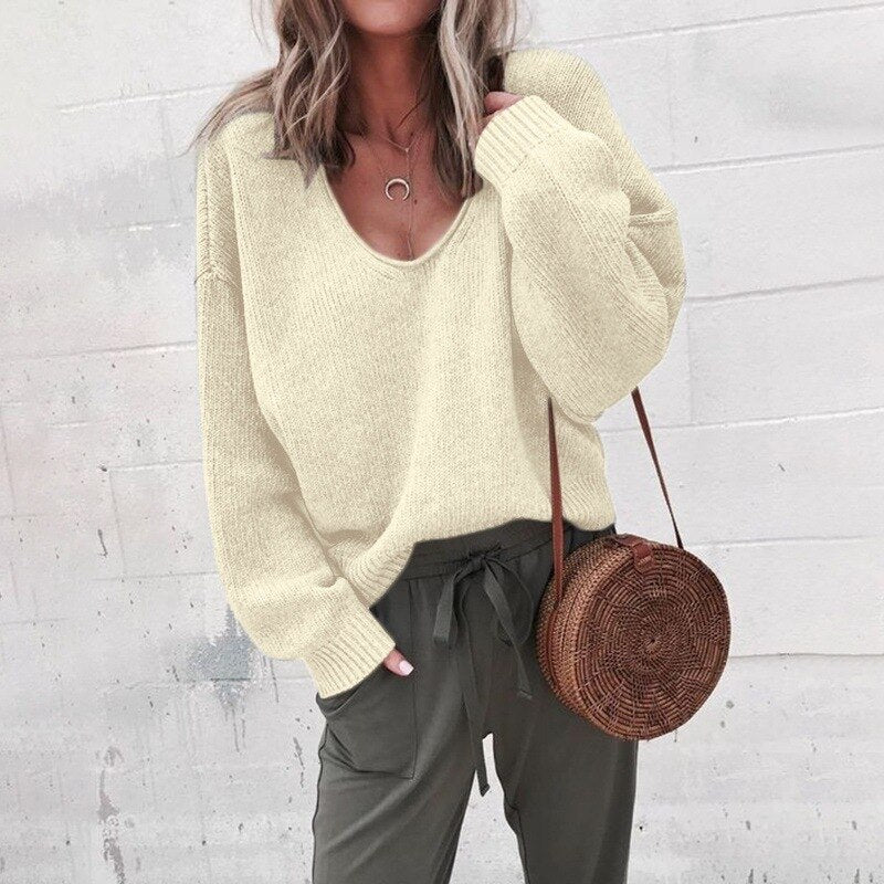Women's cozy knit V-neck sweater