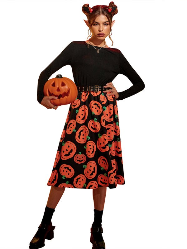 Halloween Pumpkin Print Midi Costume Dress