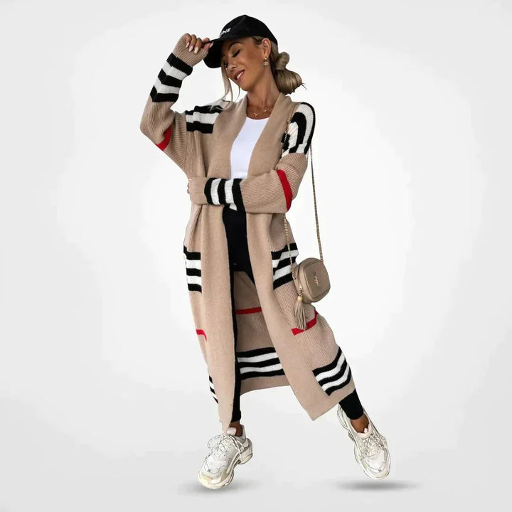 Women's long striped cardigan set for stylish comfort