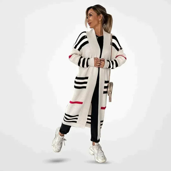 Women's long striped cardigan set for stylish comfort